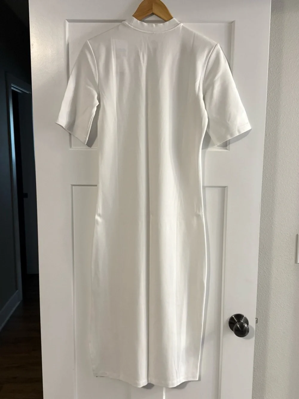 Nike White Short-Sleeve Midi Dress with Black Swoosh